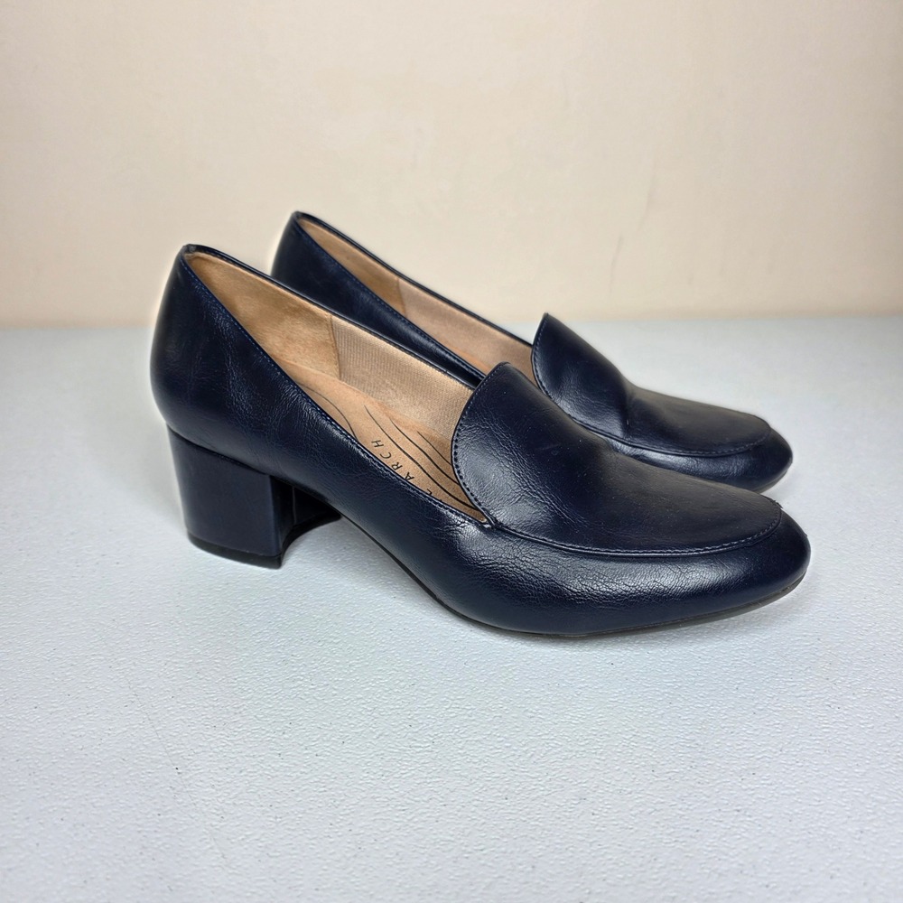 LifeStride Trixie Loafer Pumps Women 7.5 M Navy Blue Block Heel Active Arch